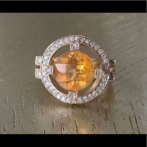 Citrine and diamond 14 karat gold ring sz 7
